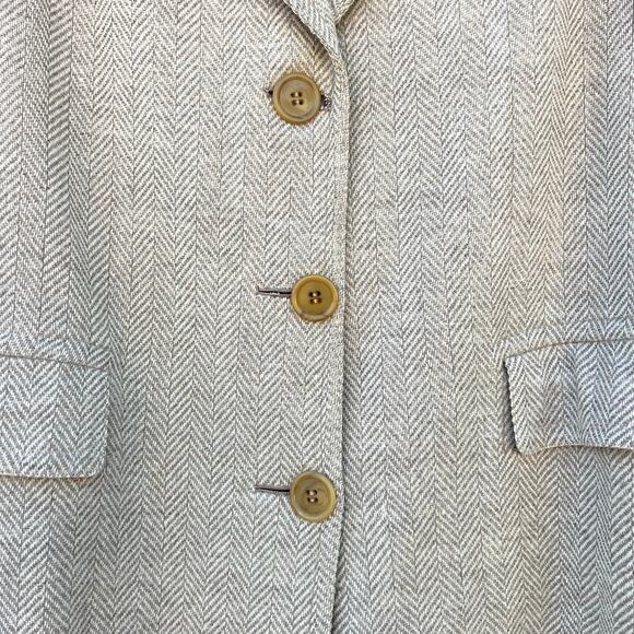 Vintage Women’s Caqueta Stroock Wool Herringbone Blazer Beige Jacket Large - Picture 6 of 6